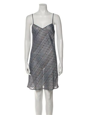 Maje Blue Sheer Patterned Mini Slip Dress Size 38